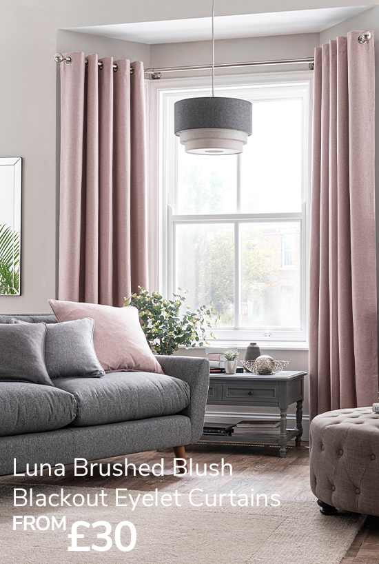 Luna Brushed Blush Blackout Eyelet Curtains